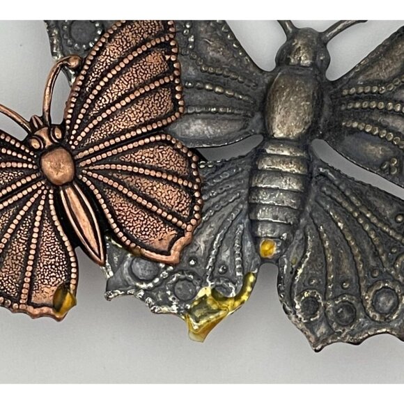 Vintage Butterflies Brooch 3" Oxidized Silver Tone Copper Tone - Picture 9 of 10